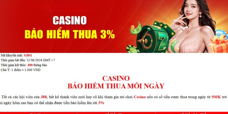 Khuyến mãi bảo hiểm cược thua ấn tượng của casino J88